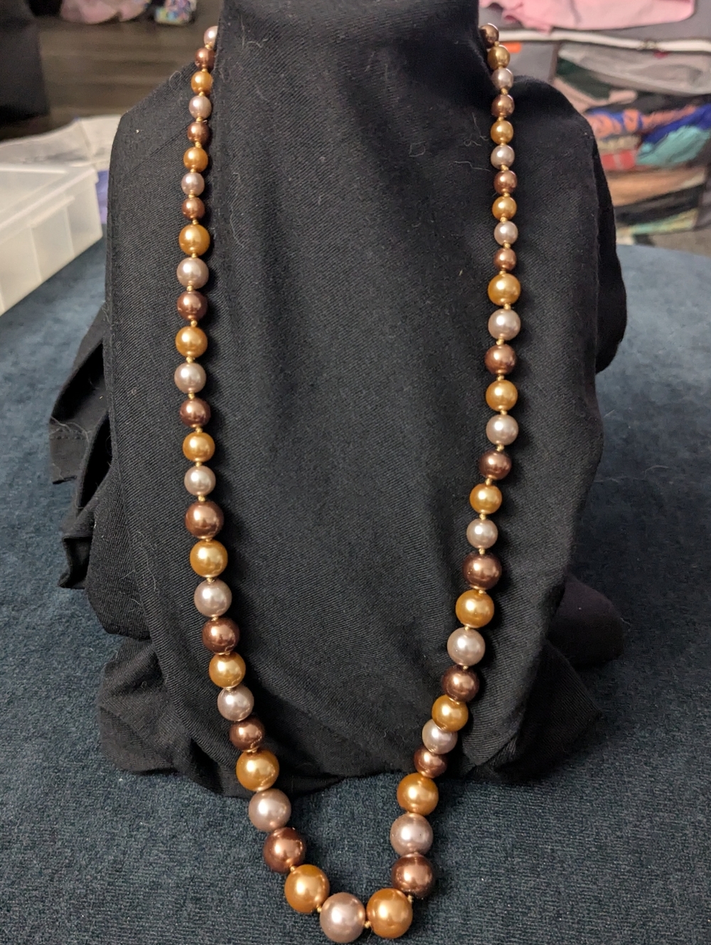 Faux Multicolor Pearl Necklace w/ Sterling Silver Clasp